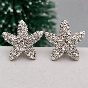 Silver-Tone Crystal Starfish Stud Earrings Bridal Wedding 3/4" NWOT